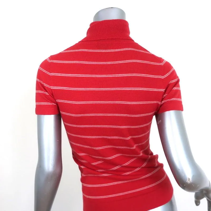 Theory Cashmere Turtleneck Top Azlin Red Striped Size Small Short Sleeve Sweater