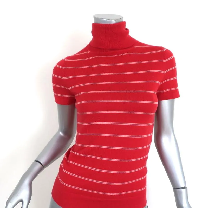 Theory Cashmere Turtleneck Top Azlin Red Striped Size Small Short Sleeve Sweater