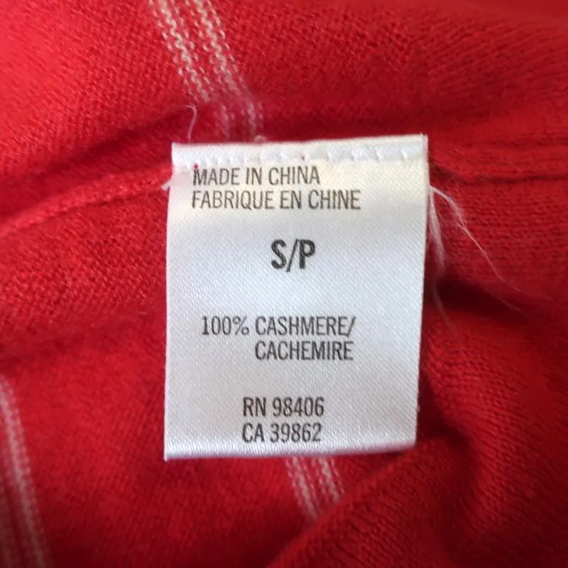Theory Cashmere Turtleneck Top Azlin Red Striped Size Small Short Sleeve Sweater