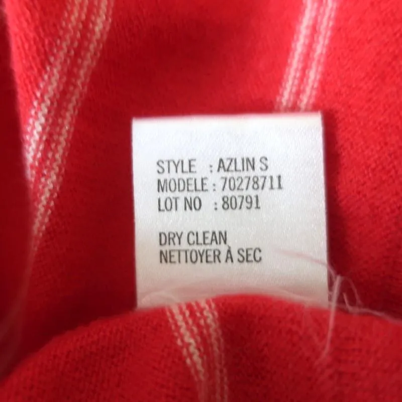 Theory Cashmere Turtleneck Top Azlin Red Striped Size Small Short Sleeve Sweater