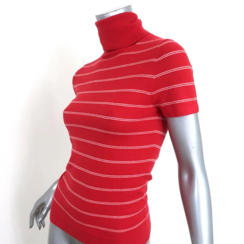 Theory Cashmere Turtleneck Top Azlin Red Striped Size Small Short Sleeve Sweater