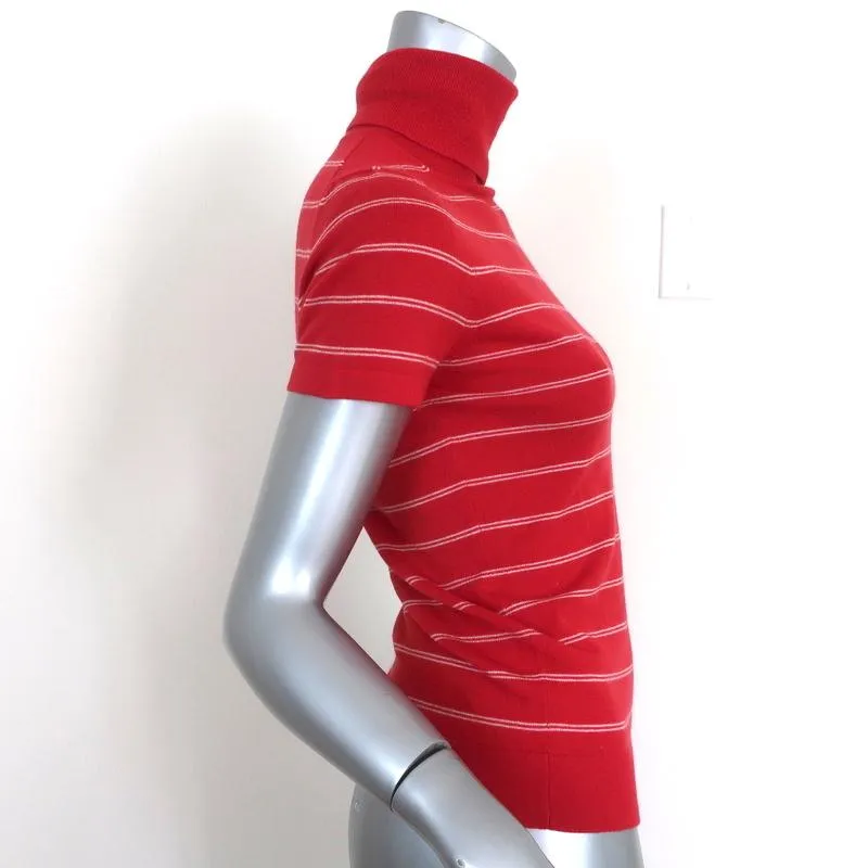 Theory Cashmere Turtleneck Top Azlin Red Striped Size Small Short Sleeve Sweater