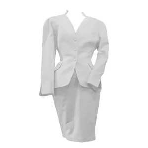 THIERRY MUGLER White Textured Cotton Skirt Suit Size 42