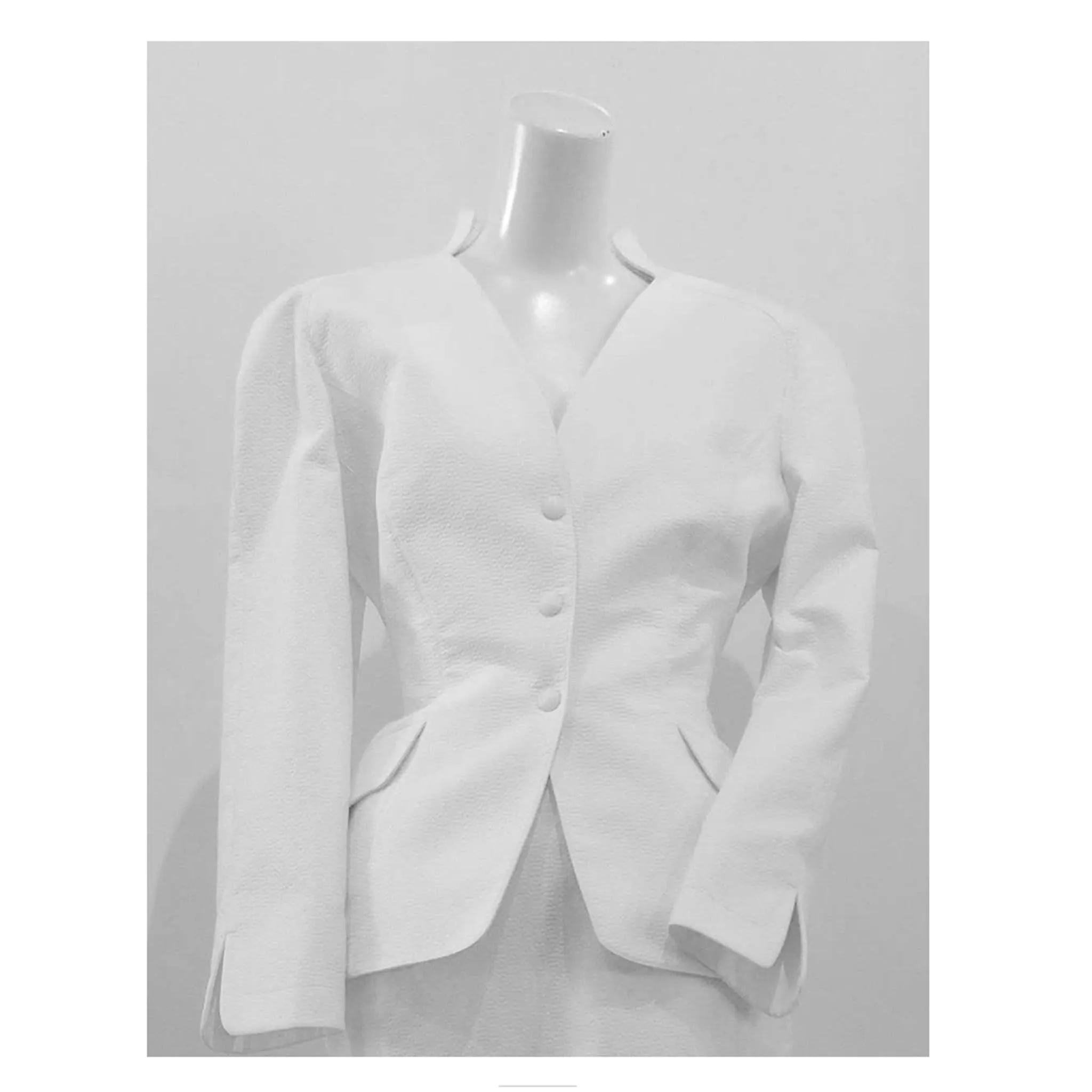 THIERRY MUGLER White Textured Cotton Skirt Suit Size 42