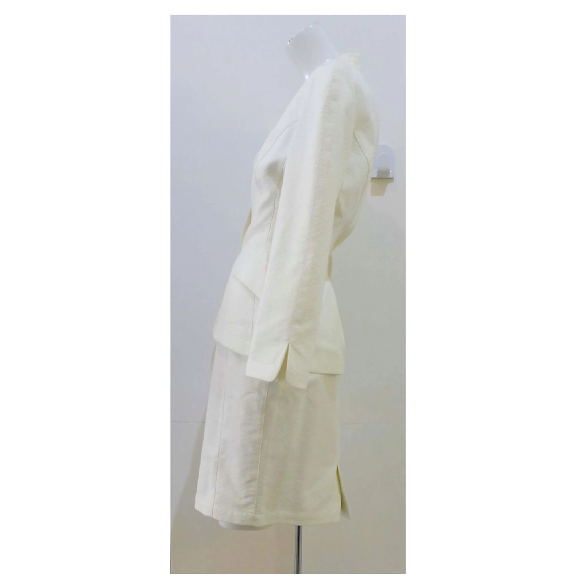THIERRY MUGLER White Textured Cotton Skirt Suit Size 42