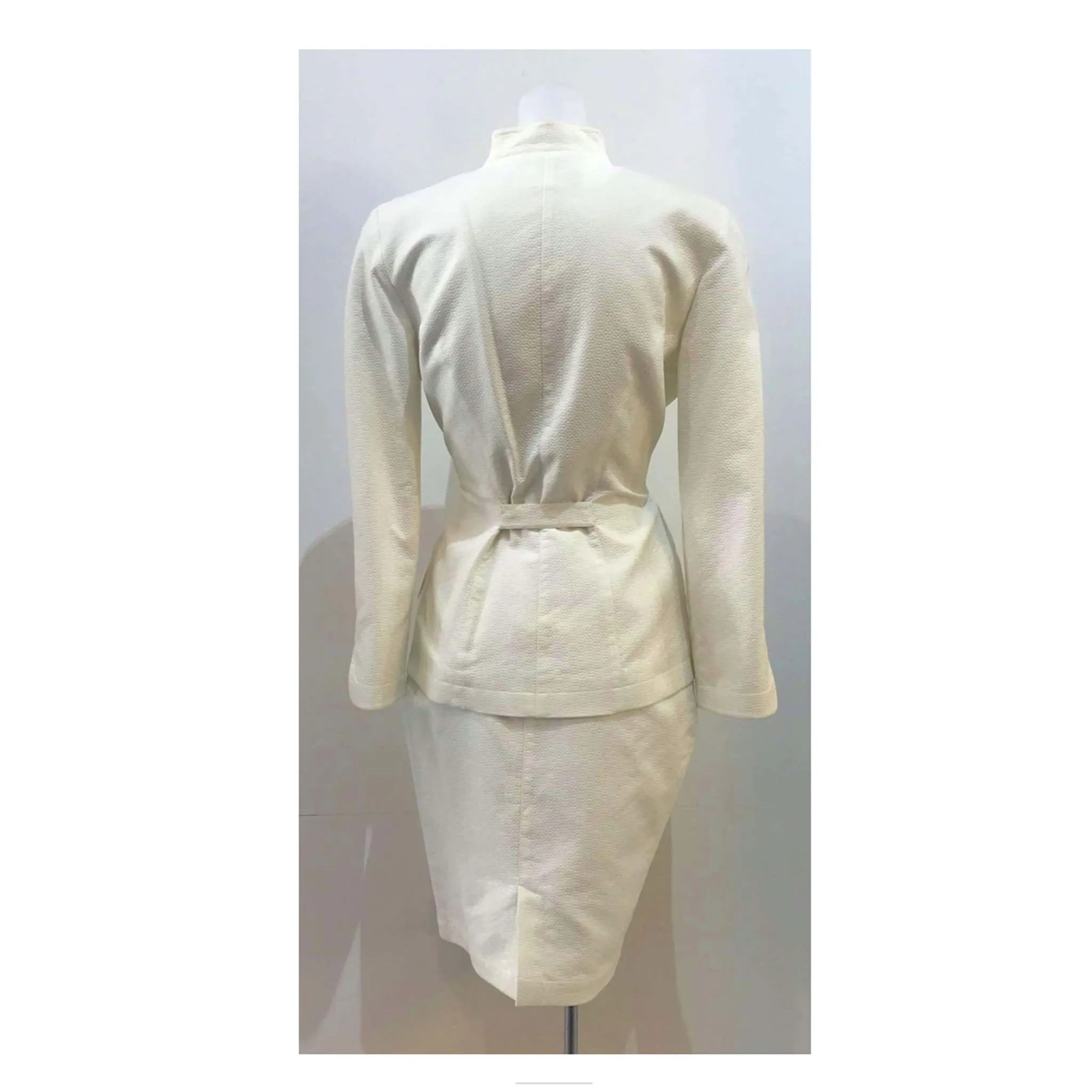 THIERRY MUGLER White Textured Cotton Skirt Suit Size 42