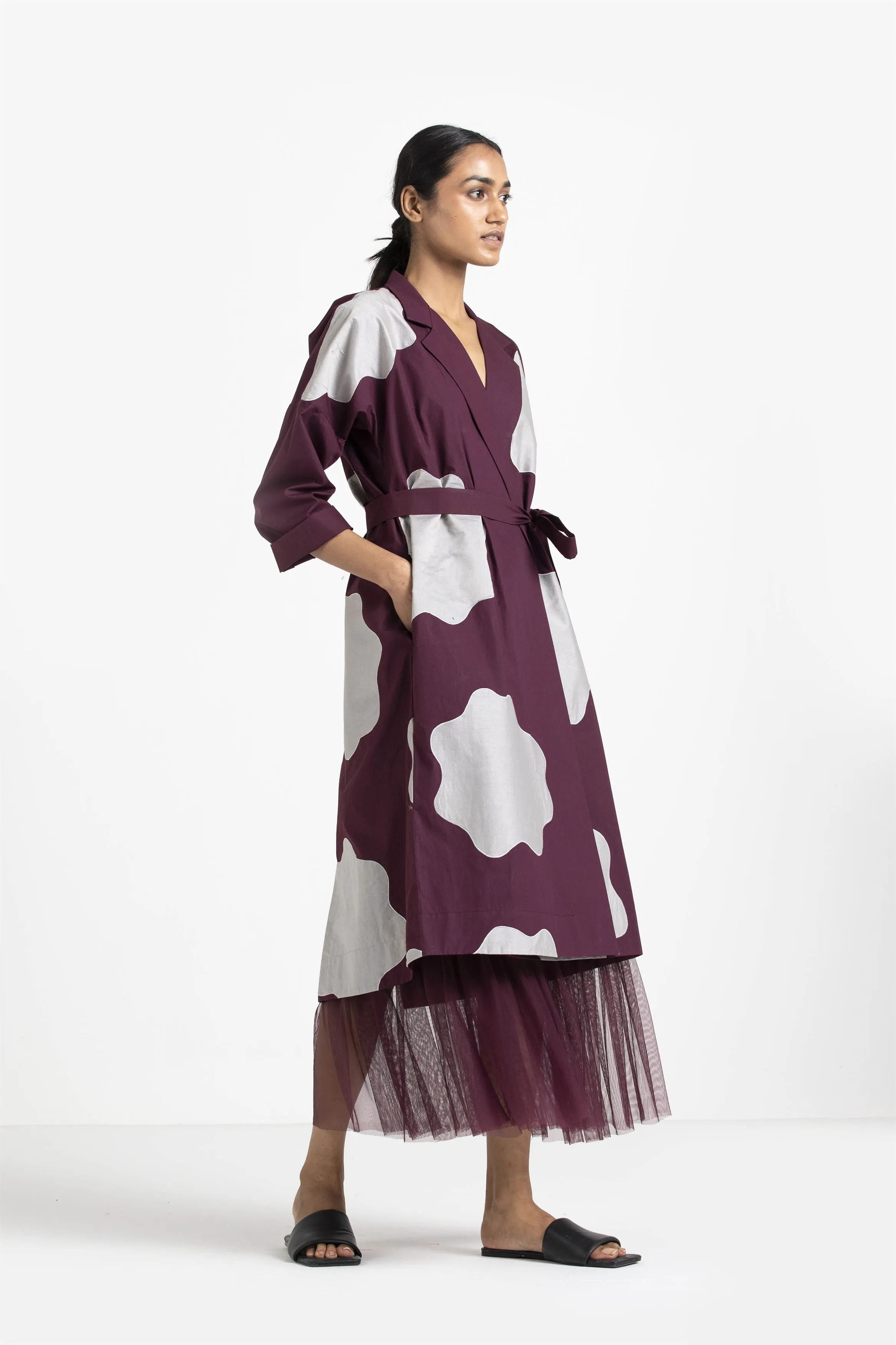 THREE   -   Slip Dress (With Net Ruffle Hem) Applique Jacket Coord