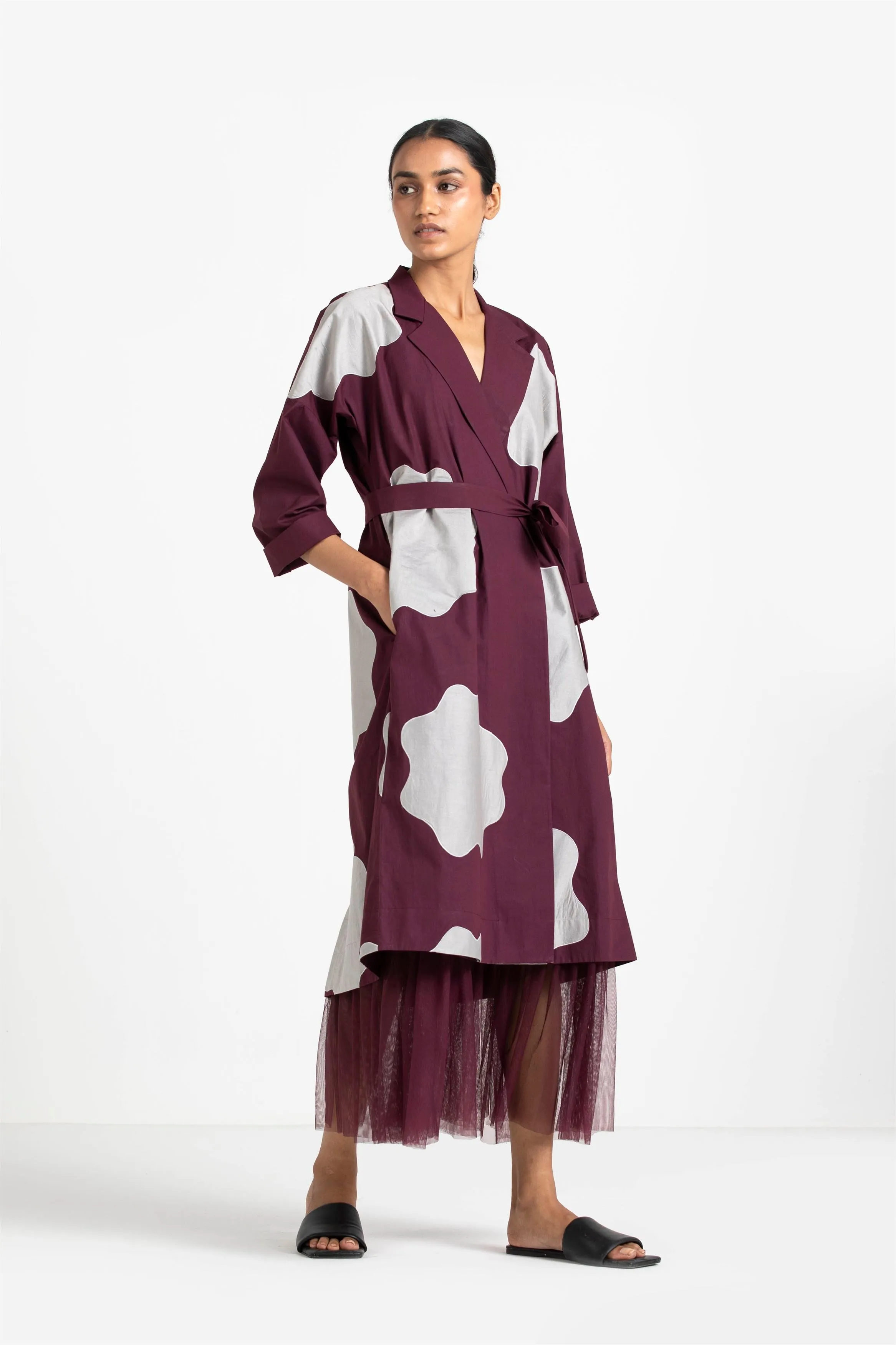 THREE   -   Slip Dress (With Net Ruffle Hem) Applique Jacket Coord