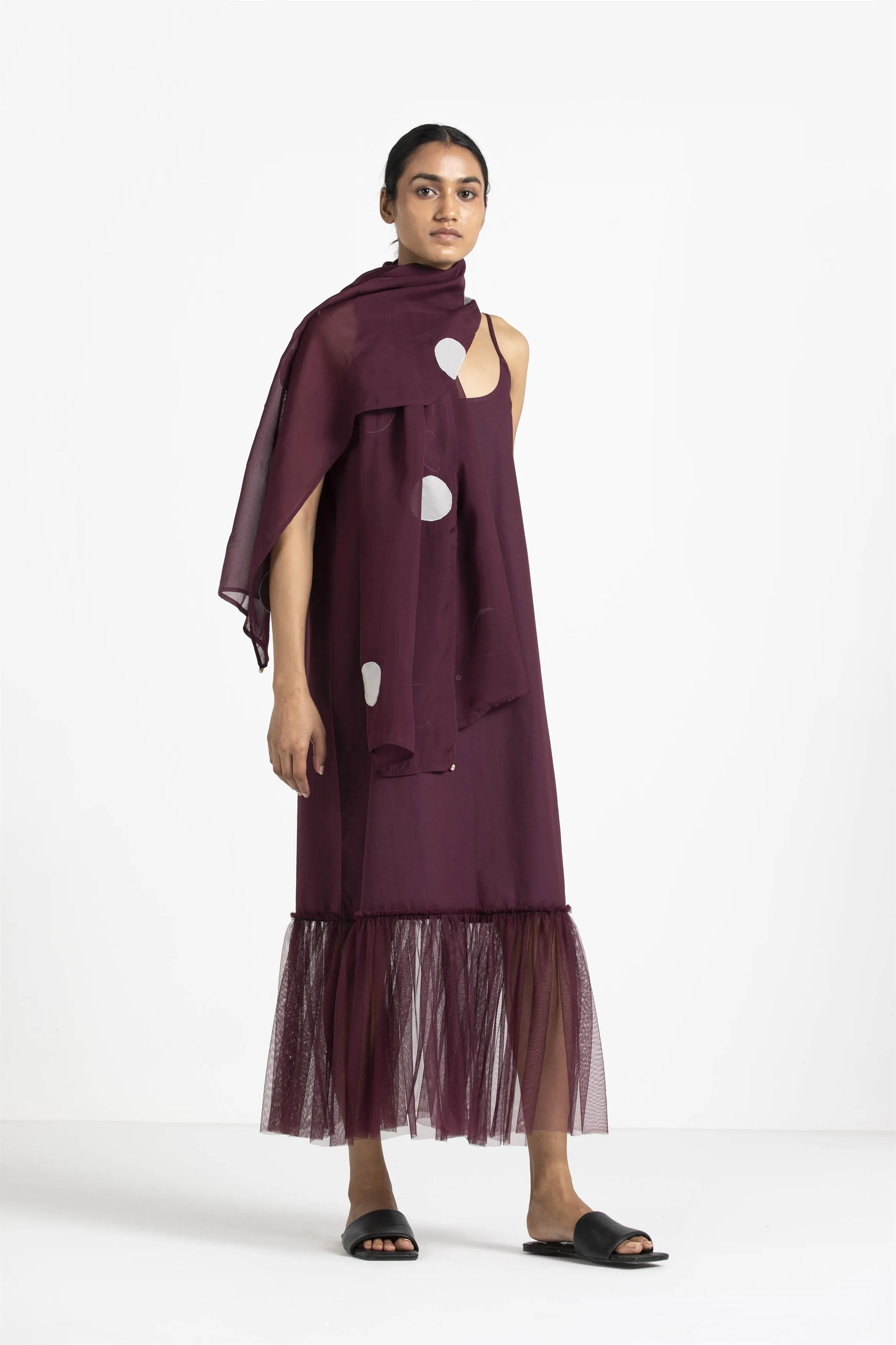 THREE   -   Slip Dress (With Net Ruffle Hem) Applique Jacket Coord
