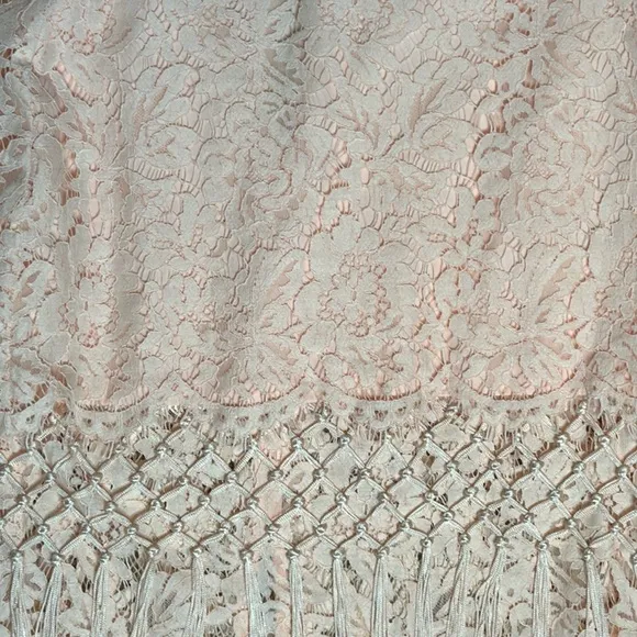 TOPSHOP LACE BLUSH PINK TIERED FRINGED MIDI PENCIL SKIRT