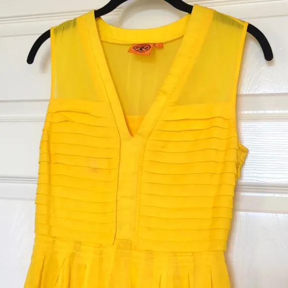 Tory Burch Isobel V Neck Cotton Silk Summer Sun Dress Limoncello Yellow