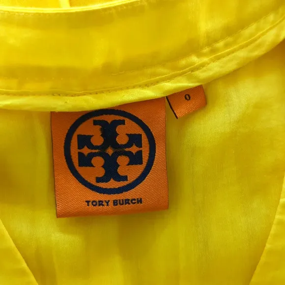 Tory Burch Isobel V Neck Cotton Silk Summer Sun Dress Limoncello Yellow