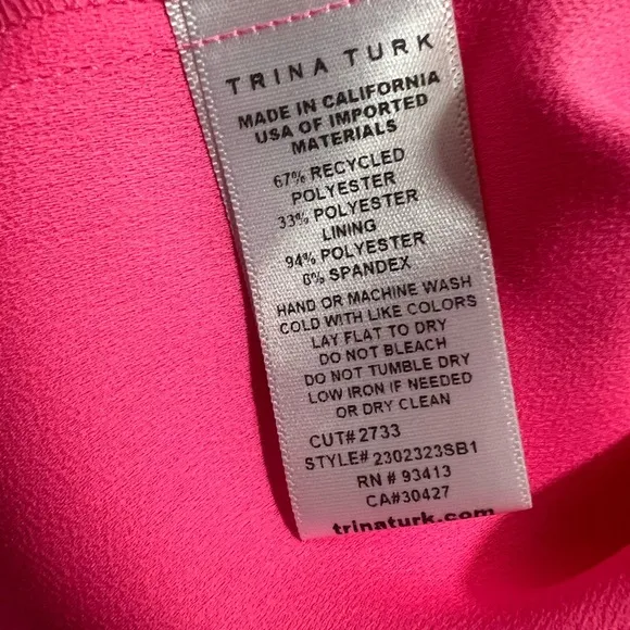 Trina Turk Adita Barbie Hot Pink Pleated Ruffle Crew Neck Shift Dress Size 10