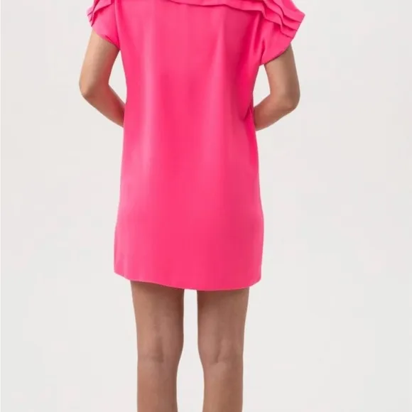 Trina Turk Adita Barbie Hot Pink Pleated Ruffle Crew Neck Shift Dress Size 10