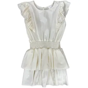 Tru Luv Off White Ruffle Sleeve Elasticized Waist Ruffle Skirt Dress