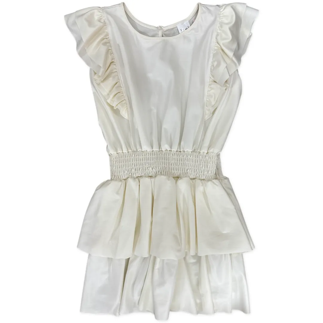 Tru Luv Off White Ruffle Sleeve Elasticized Waist Ruffle Skirt Dress