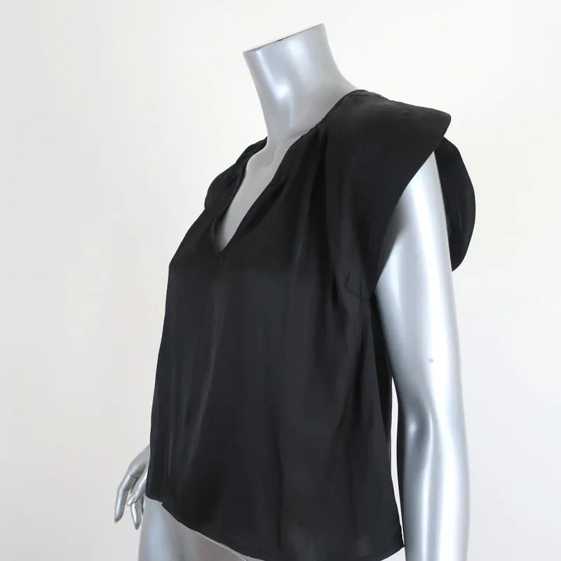 Ulla Johnson Blouse Annelise Black Matte Satin Size 2 Cap Sleeve Top
