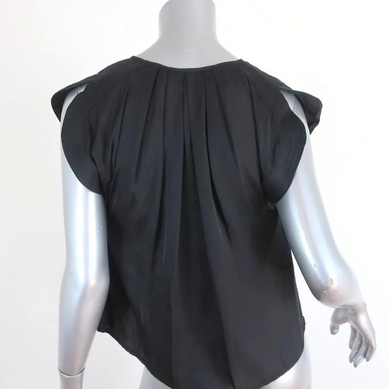 Ulla Johnson Blouse Annelise Black Matte Satin Size 2 Cap Sleeve Top
