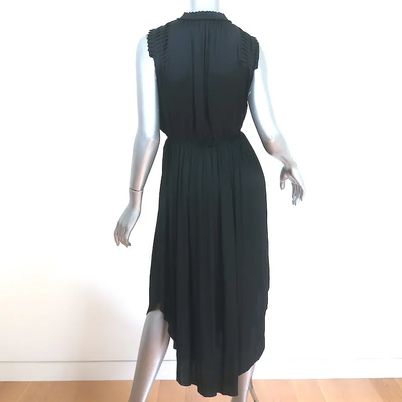 Ulla Johnson Midi Dress Tullia Black Pleated Satin Size 0 Sleeveless Tie Neck