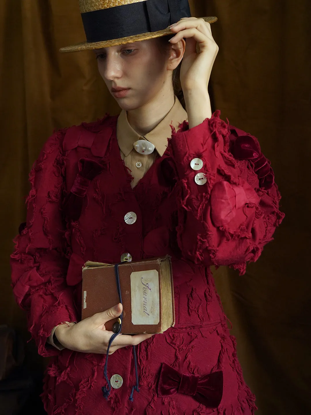 Unlogical Poem Jacquard Tassel V-Neck Red Blazer