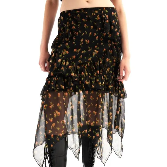UO Tuli Ruffle Midi Skirt