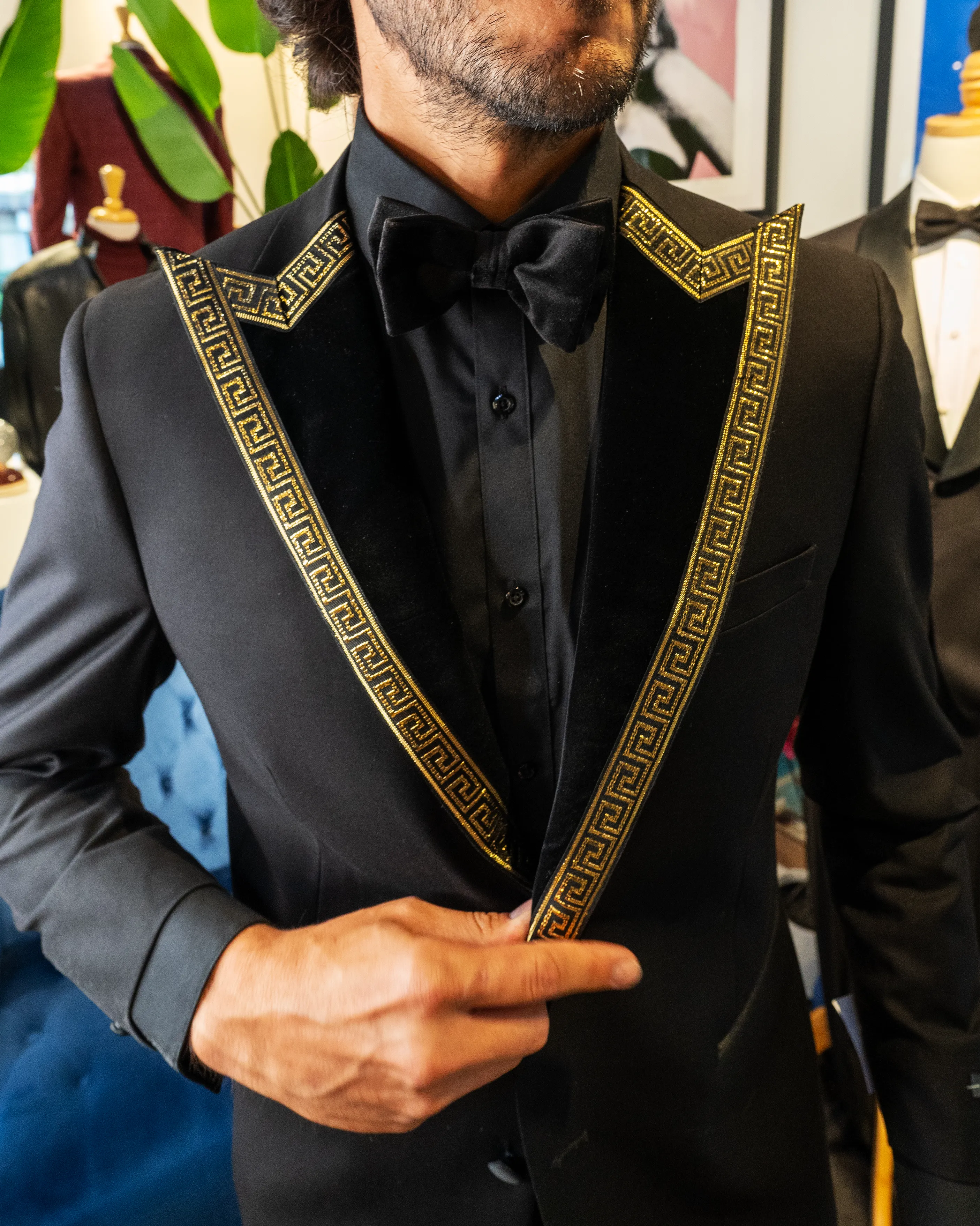 Velvet   Gold  Peak Lapels (black)