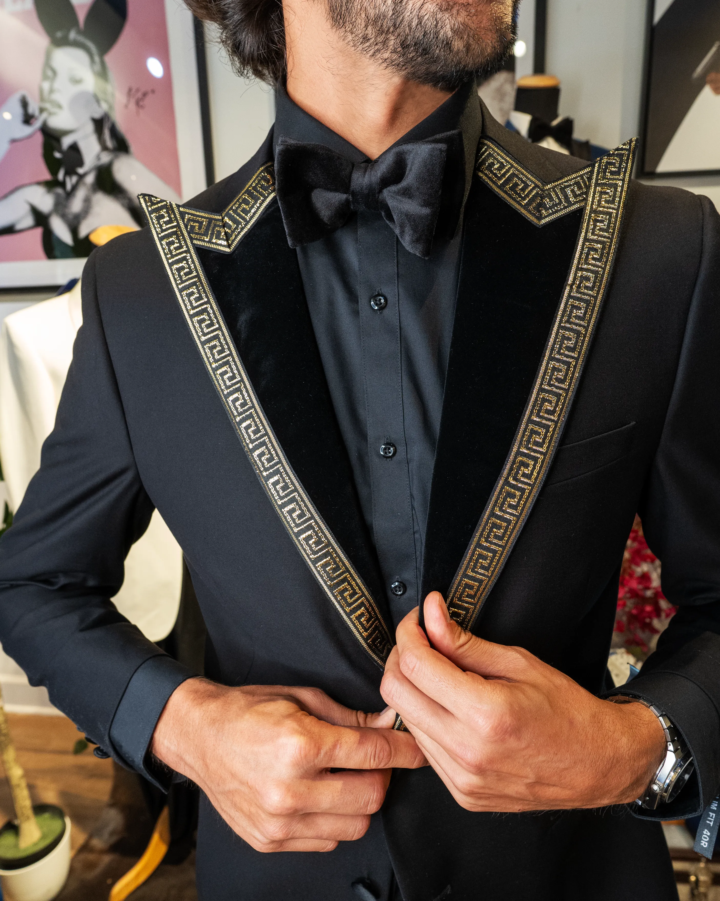 Velvet   Gold  Peak Lapels (black)