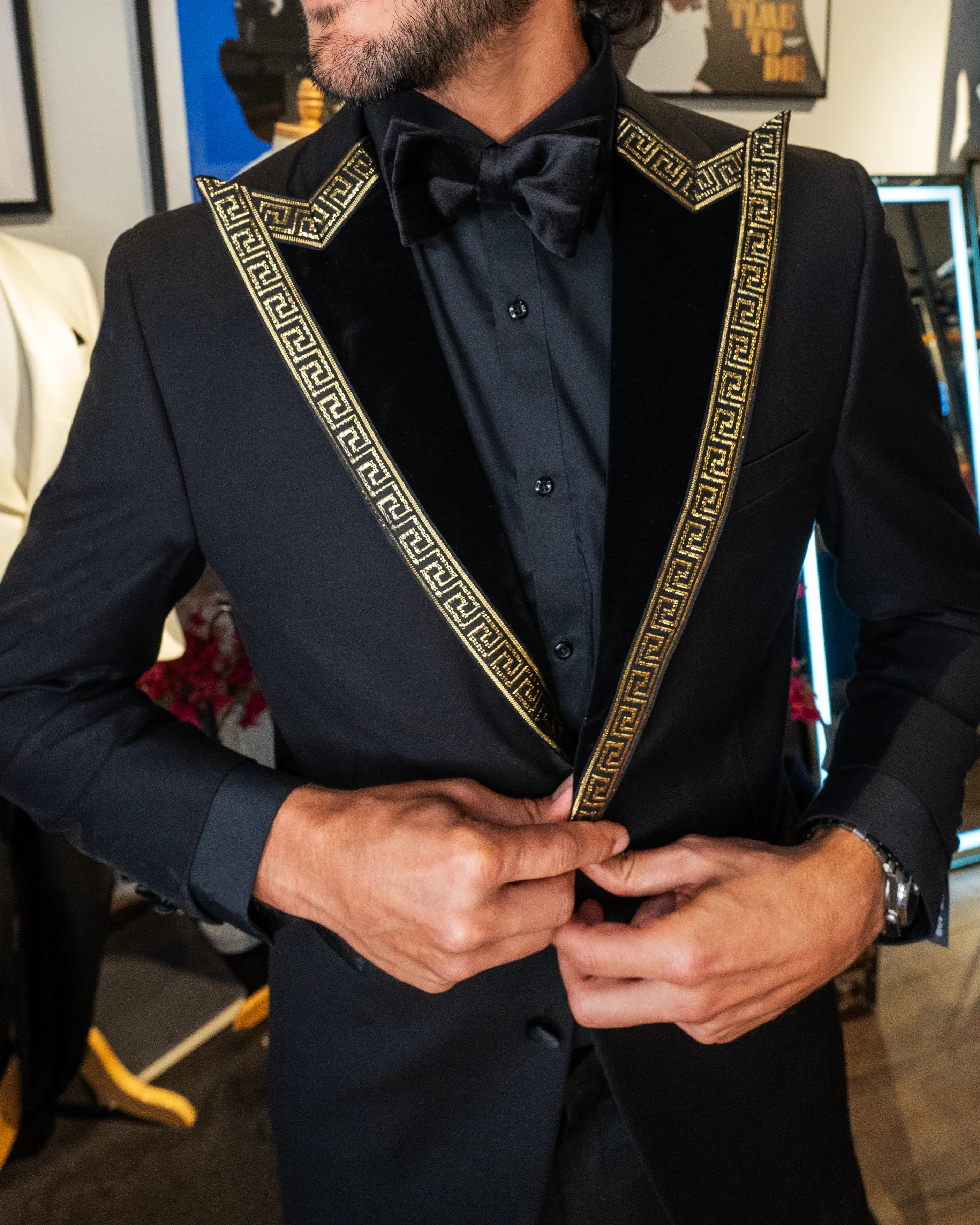 Velvet   Gold  Peak Lapels (black)