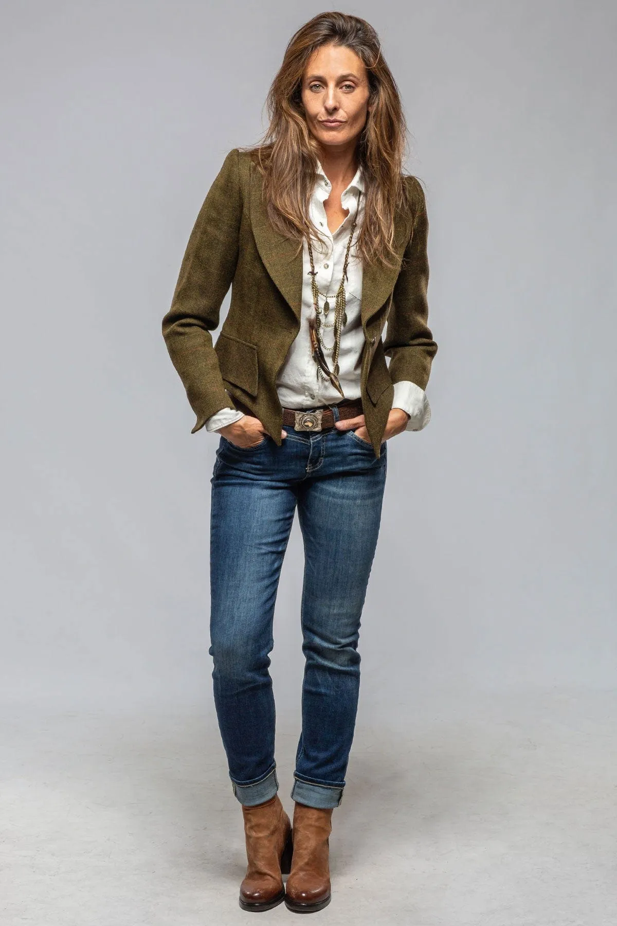 Verdi Cropped Jacket In Herringbone Tweed