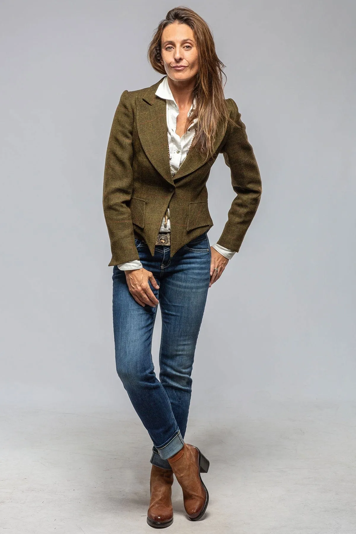 Verdi Cropped Jacket In Herringbone Tweed