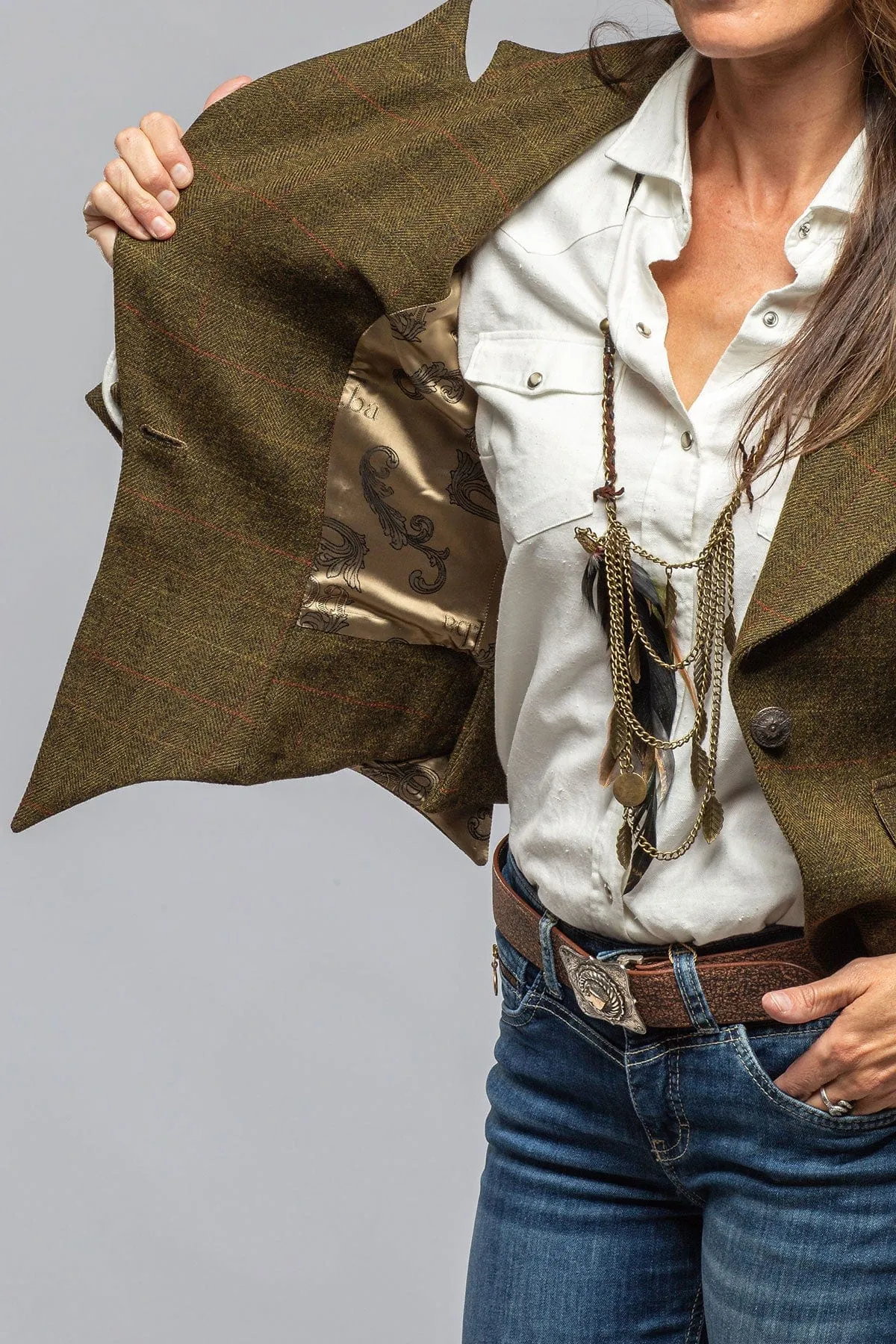 Verdi Cropped Jacket In Herringbone Tweed