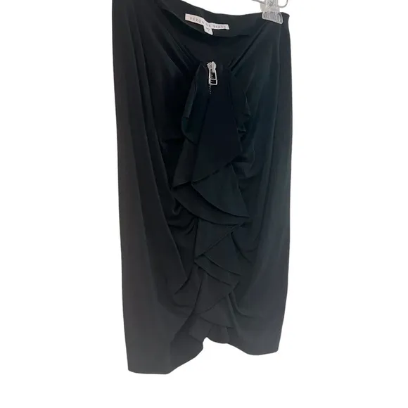 Veronica Beard Zip Front Ruffle Pencil-Mini Cocktail Party Skirt Black Size 2