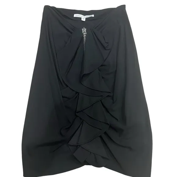 Veronica Beard Zip Front Ruffle Pencil-Mini Cocktail Party Skirt Black Size 2