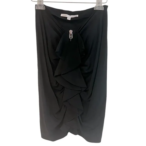 Veronica Beard Zip Front Ruffle Pencil-Mini Cocktail Party Skirt Black Size 2