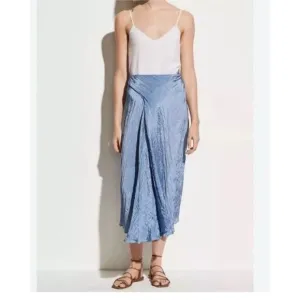 Vince Midi Skirt Mint Blue Size 6 Asymmetrical Hem Cocktail Satin Textured