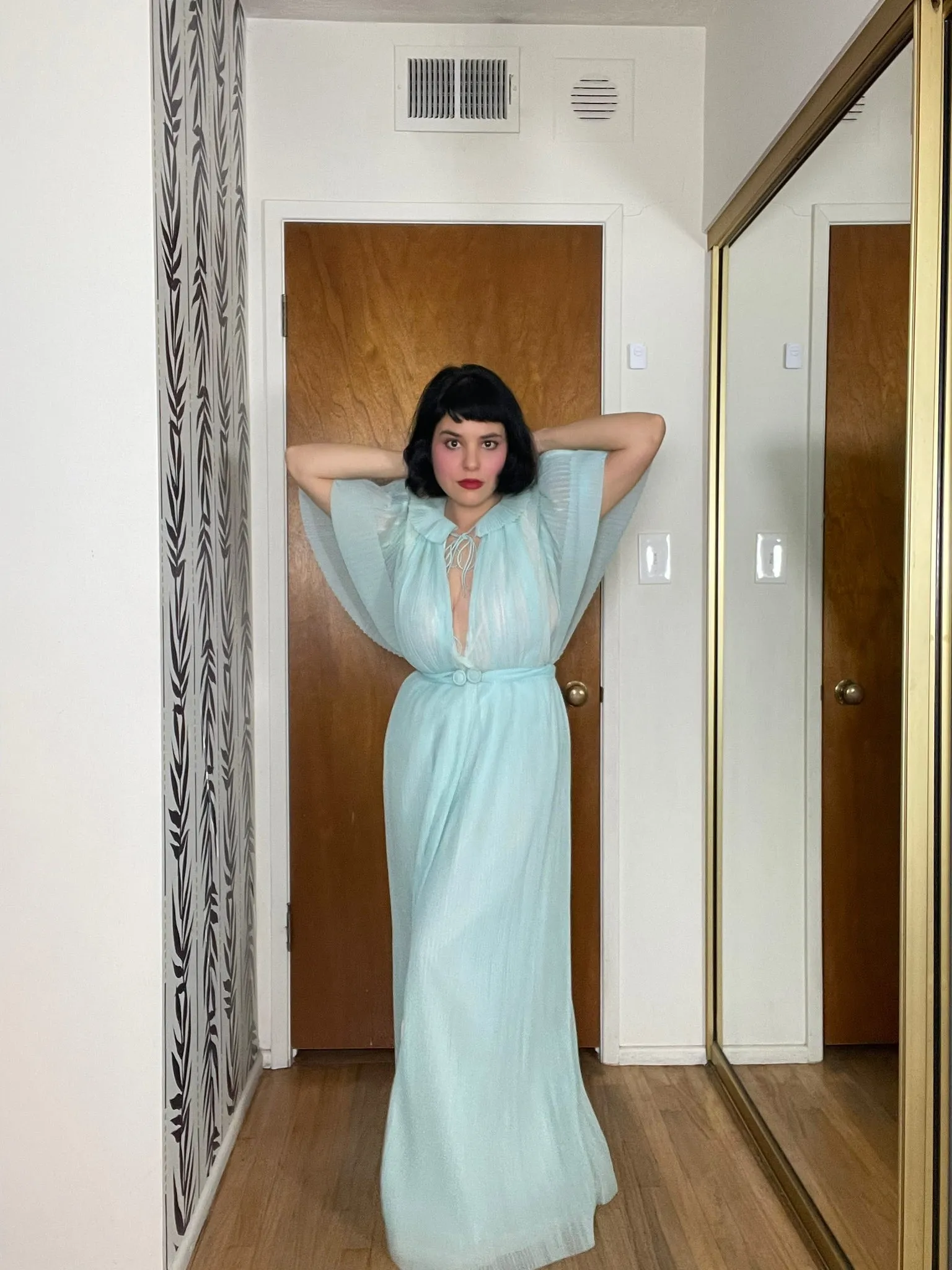 Vintage 60s "Vanity Fair" Blue Pleated Duster - Best fits Size XXS-XS