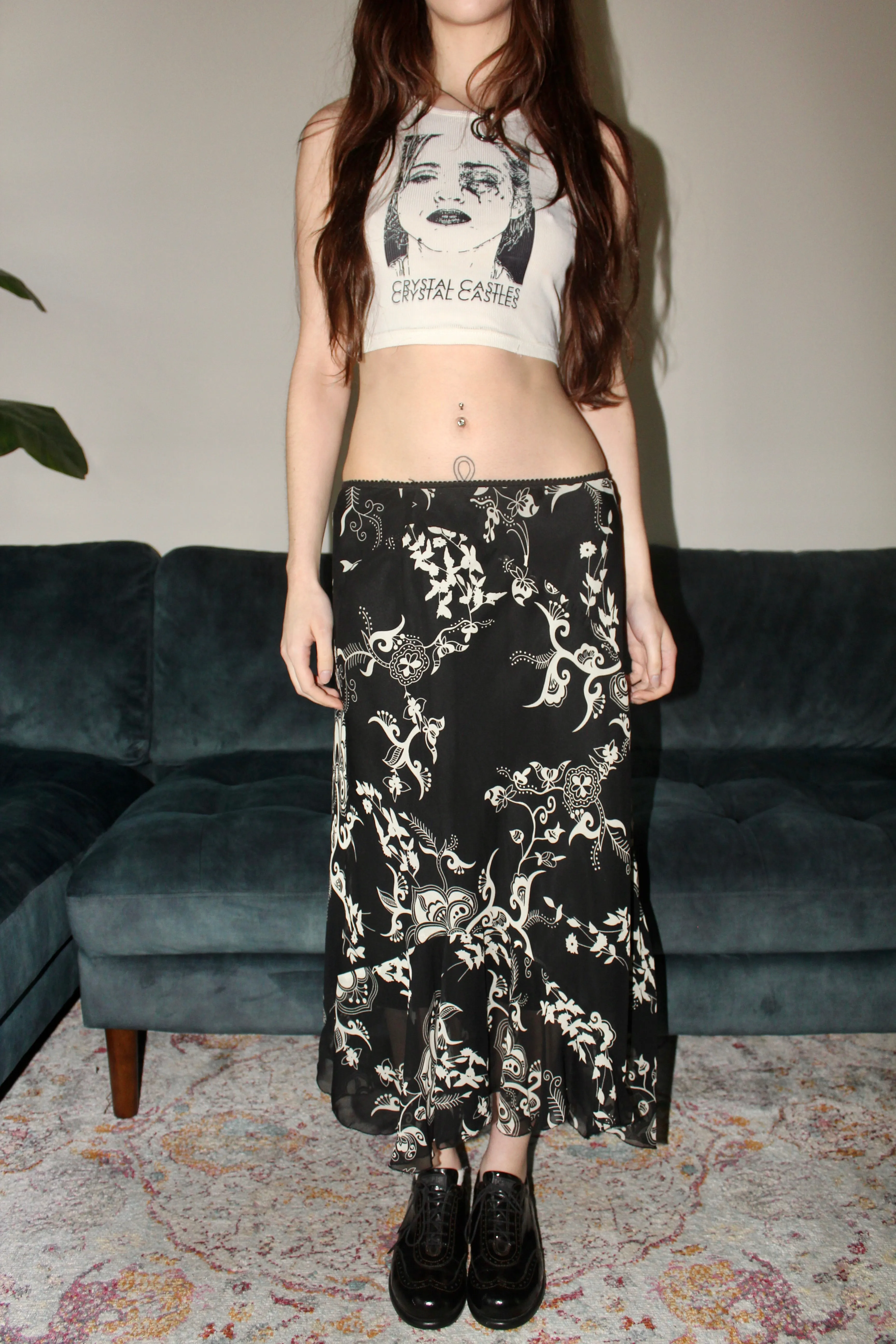 Vintage 90s Low Waist Asymmetrical Midi Skirt (S)