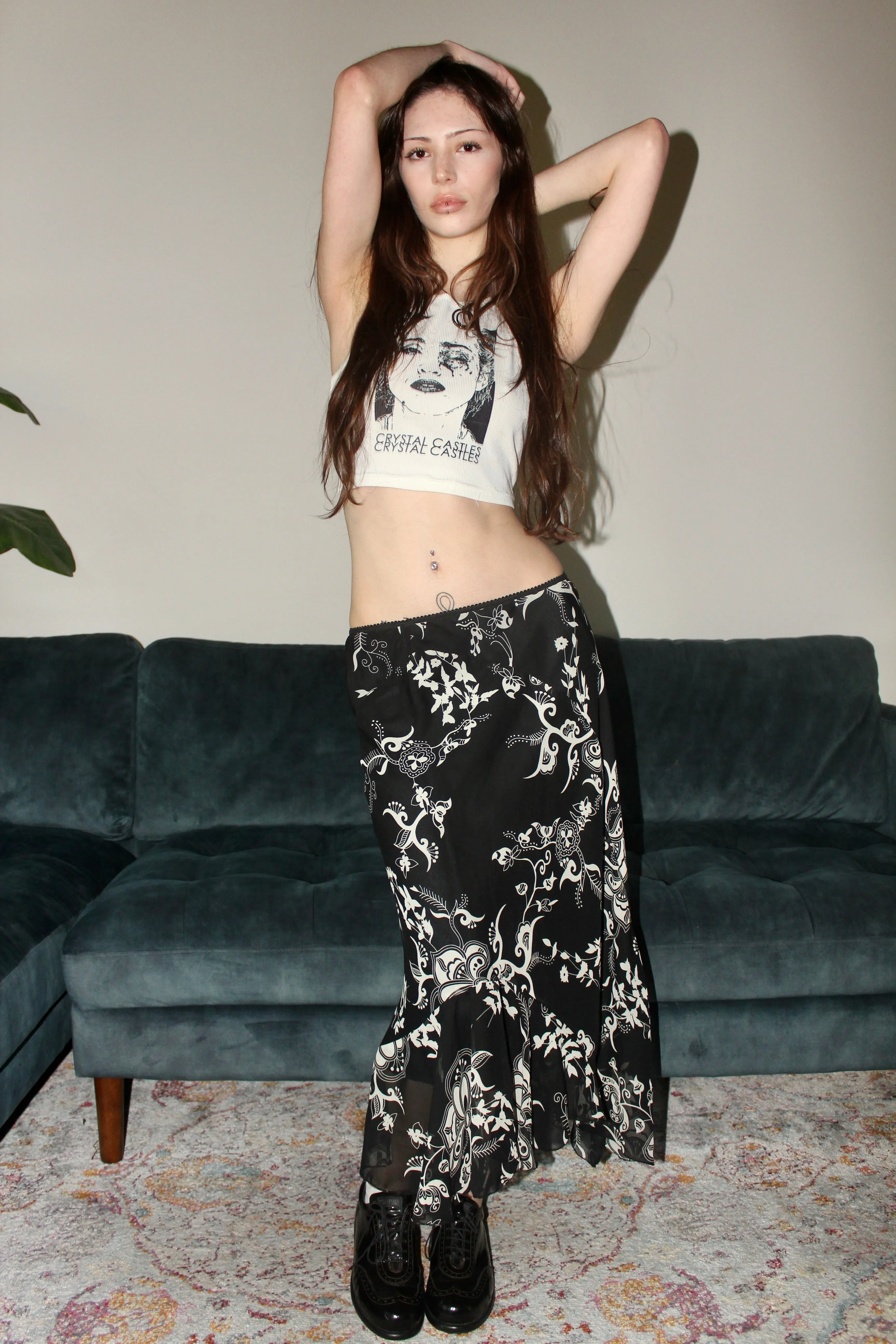 Vintage 90s Low Waist Asymmetrical Midi Skirt (S)