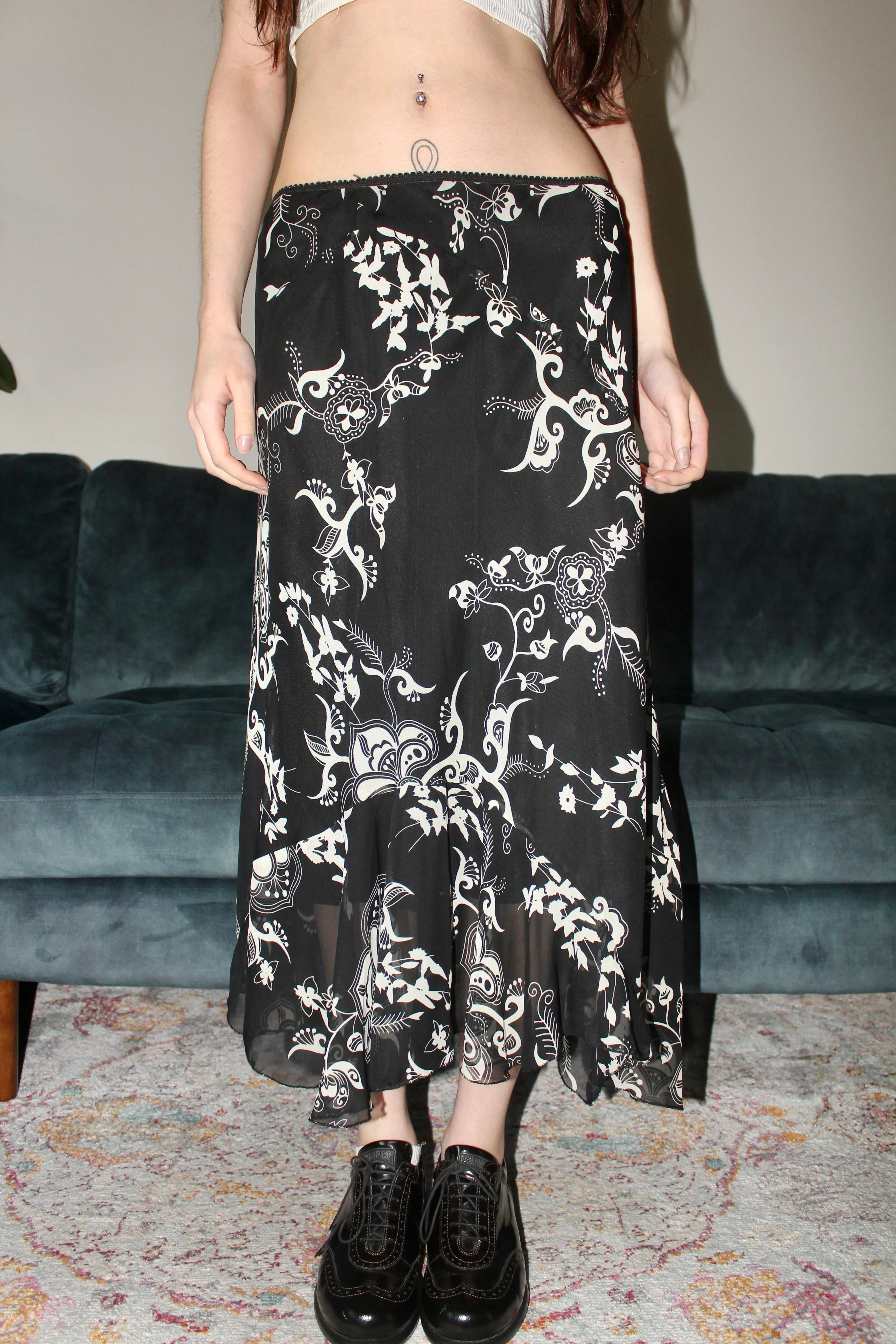 Vintage 90s Low Waist Asymmetrical Midi Skirt (S)