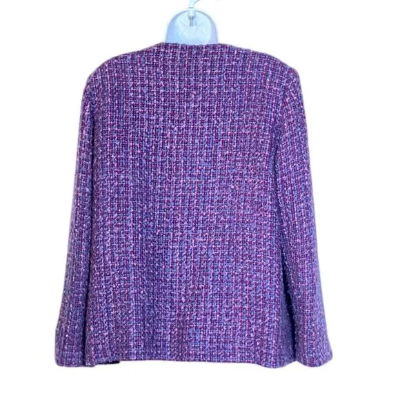 Vintage Alfred Dunner Purple Boucle Tweed Button-Up Jacket Size 14 Retro Style W