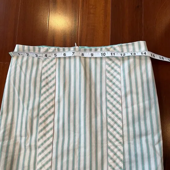 Vintage Nanette Lepore Skirt Pencil Ruffle Mint Green Asymmetrical Stripes Sz 0