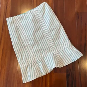 Vintage Nanette Lepore Skirt Pencil Ruffle Mint Green Asymmetrical Stripes Sz 0