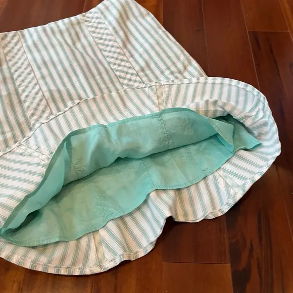 Vintage Nanette Lepore Skirt Pencil Ruffle Mint Green Asymmetrical Stripes Sz 0
