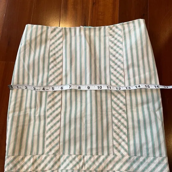 Vintage Nanette Lepore Skirt Pencil Ruffle Mint Green Asymmetrical Stripes Sz 0