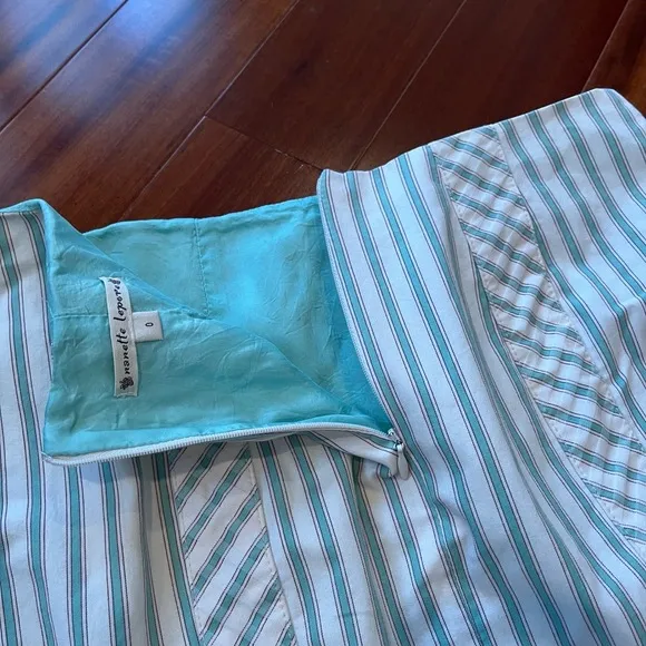 Vintage Nanette Lepore Skirt Pencil Ruffle Mint Green Asymmetrical Stripes Sz 0