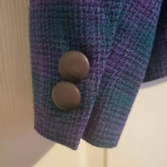 Vintage Pendleton Virgin Wool Suit Set, Blazer, Skirt, Size 20W, Purple &amp; Teal