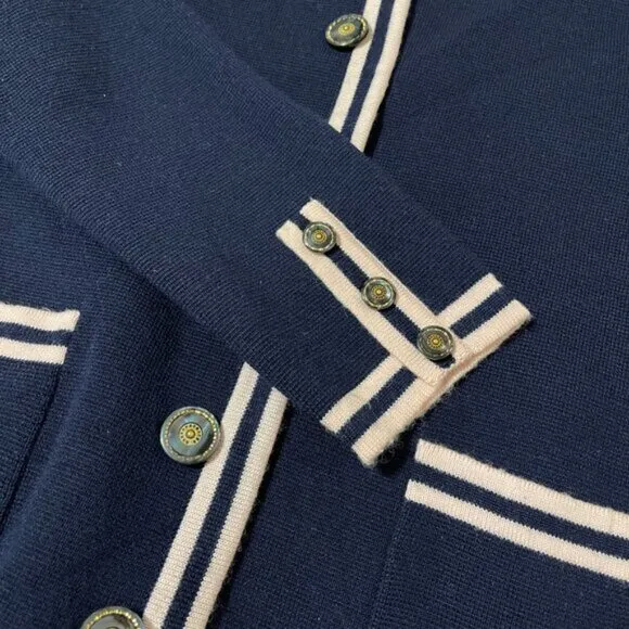 Vintage Preppy Contrast Knit Cardigan Jacket Navy Pink - M