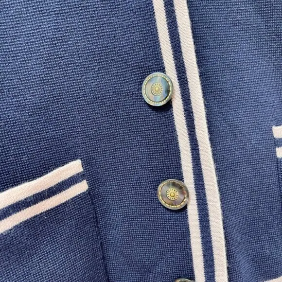 Vintage Preppy Contrast Knit Cardigan Jacket Navy Pink - M