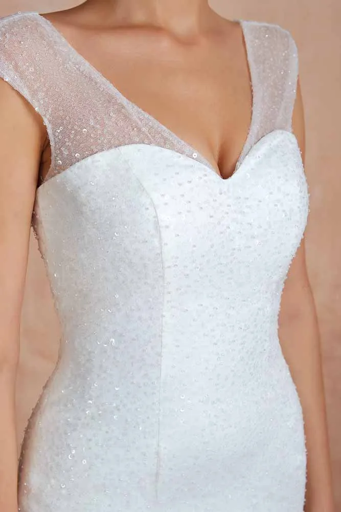 Vintage Sequins Lace Wedding Dress with Ruffle Skirt EN3412