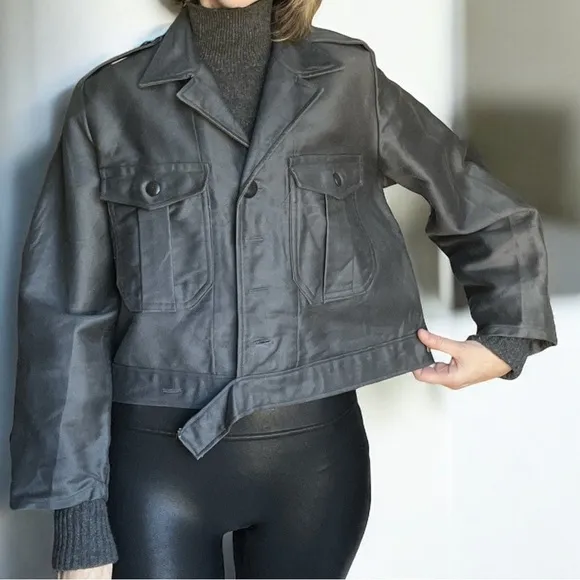 VTG 60s Dutch Charcoal Military Utility Jacket Cropped Ike Genuine Jacket Small